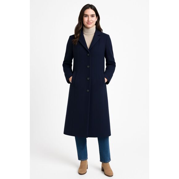 Vintage L.L. Bean Wool Cashmere Coat Women 4 Navy Long Trench Classic Warm - Picture 1 of 7